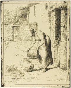 Kvinna tömmer en hink av Jean Francois Millet