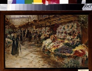 Blomstermarknad. Målning av Jean Francois Raffaelli (1850-1924) av Jean Francois Raffaelli