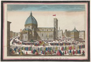 Utsikt över Duomo i Florens med en procession på Corpus Christi La grande procession de Florence, le jour de la fête de Dieu (titel på objekt)