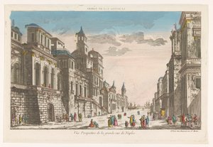 Utsikt över en gata mot havet i Neapel La grande rue de Naples (titel på objekt)