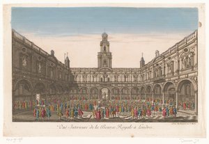 Vy över interiören av Royal Exchange i London Vuë Interieure de la Bourse Royale à Londres (titel på objekt) av Jean François Daumont