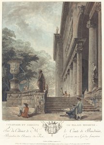 Kolonnaden och trädgårdarna i Medicipalatset av Jean François Janinet after Hubert Robert