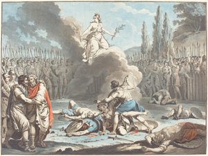 Striden mellan Horatii och Curatii av Jean François Janinet after Jean Jacques François Le Barbier I