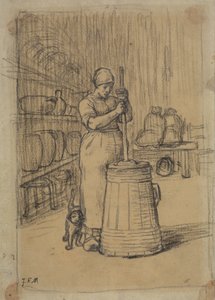 Studie för kvinna som smäller smör av Jean Francois Millet