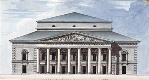 Fasaden på Sankt Petersburgs kejserliga Bolshoi Kamenny-teatern, 1802
