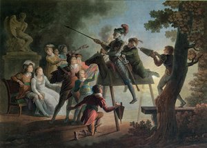 Don Quijote och Sancho Panza på en trähäst