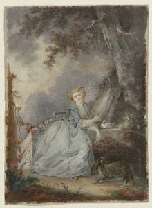 Ung dam vid en stenräcken av Jean Frederic Schall