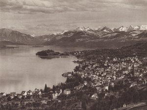 Schweiz: Zürichsjön, Horgen, Au och Alperna (s/v foto)