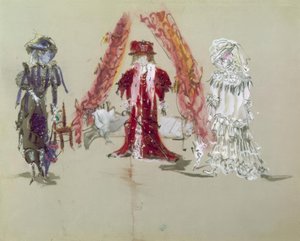 Scenografi med figurer till premiären av Jean Giraudox