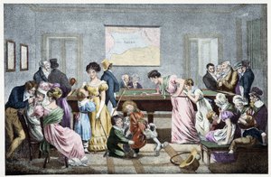Ett biljardrum på 1800-talet: baserat på en litografi av Marlet. av Jean Henri (after) Marlet