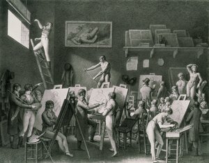 The Studio of Jacques Louis David (1748-1825) av Jean Henri Cless