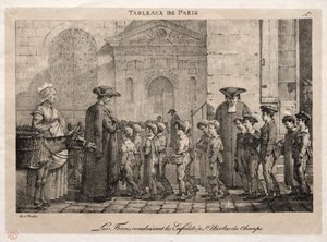 Scener i Paris: Bröderna som leder barnen till St. Nicholas of the Fields. av Jean Henri Marlet