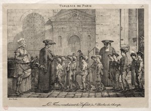 Scener i Paris: Bröderna som dirigerar barnen till St. Nicholas of the Fields av Jean Henri Marlet