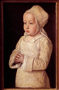 Porträtt av Suzanne de Bourbon (1491-1521) kallad Child in prayer, dotter till Anne av Frankrike och Pierre II av Bourbon Målning av Master of Moulins eller Jean Hey (1450-1505) 1495-1500 sön. 0,27x0,16 m
