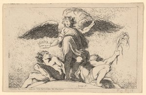 Ängel som håller en palm och en krona av Jean Honoré Fragonard after Annibale Carracci