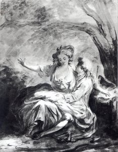 En mötesplats för kärlek (sepia på papper) av Jean Honore Fragonard