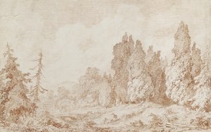Landskap med en bro, ca 1760 (röd krita på benvitt papper) av Jean Honore Fragonard