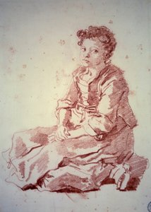 Liten flicka sitter på hälarna Sanguine av Jean Honore Fragonard (1732-1806) 1774 Besançon, Musee des Beaux Arts av Jean Honore Fragonard