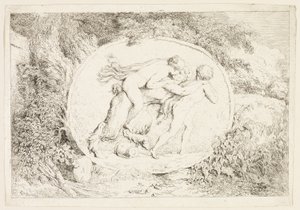 Nymf som rider på en satyrs rygg, från Bacchanales, eller satyrernas lekar av Jean Honore Fragonard