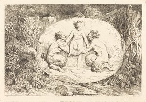 Nymf med stöd av två satyrer av Jean Honore Fragonard