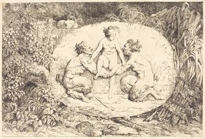 Nymf med stöd av två satyrer av Jean Honore Fragonard