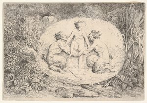 Nymf stödd av två satyrer, 1763. av Jean Honore Fragonard