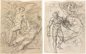 Orfeus och Eurydike (rekto); Figurstudier (verso) av Jean Honore Fragonard