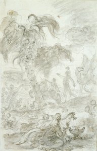Ruggiero anländer till tröskeln till Alcinas palats (penna och bläck, krita och tvätt på papper) av Jean Honore Fragonard