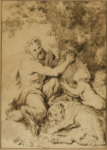 Satyr som pressar druvor bredvid en tiger av Jean Honore Fragonard
