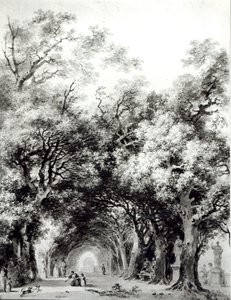 Den skuggiga gränden, ca 1773-74 (sepiatvätt på papper) av Jean Honore Fragonard
