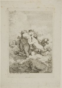 Två kvinnliga figurer på ett moln av Jean Honore Fragonard