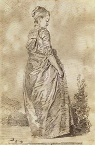Ung kvinna som går (rödkrita på papper) av Jean Honore Fragonard