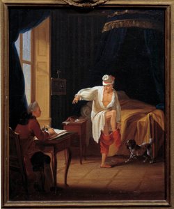 Författaren och filosofen Voltaire (1694-1778) dikterar för sin sekreterare Collini en Ferney-målning av Jean Huber (1721-1786) 1700-talets Sun. 0,37 x 0,31 m Paris Musee Carnavalet