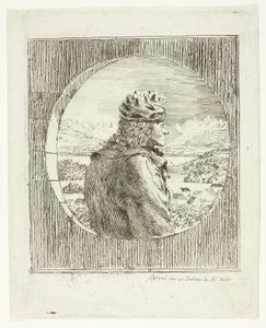 Voltaire sedd i profil av Jean Huber