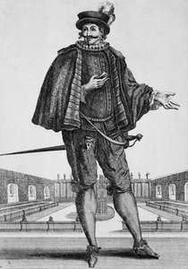 Capitan Spezzaferro, scendräkt, gravyr av Jean Berain den äldre (1637-1711), Frankrike