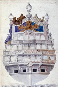 Dekoration av aktern på skeppet Le Soleil Royal”” Akvarell av Jean I Berain (1640-1711) Sön. 0,6x0,4 m Paris, Louvren