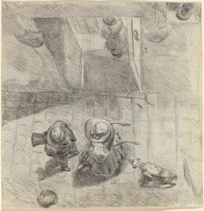 Fågelperspektiv av en man och en kvinna som samtalar av Jean Ignace Isidore Grandville