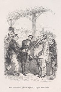Alla väljare, stora som små, samlas för att ödmjukt locka varandra... från Little Miseries of..., 1843. av Jean Ignace Isidore Gérard
