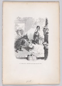 Vid denna skrämmande historia kastar sig Zemire för Azors fötter från Scener från ..., ca. 1837-47. av Jean Ignace Isidore Gérard