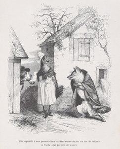 Hon svarade på mina protester och eder med en ton av hån så kallt att jag svor ..., ca. 1837-47. av Jean Ignace Isidore Gérard