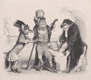 Vargen vädjar mot räven, framför apan, ca. 1838.