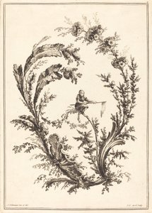 Prydnad med en apa av Jean Jacques Avril I after Jean Baptiste Pillement