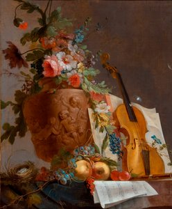 "Stilleben med blommor och en fiol" Målning av Jean-Jacques Bachelier (1724-1806) cirka 1750 - Olja på duk - 88,9x73,5 - Art Gallery of South Australia