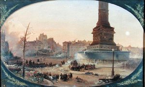 Utsikt över Place de la Bastille och barrikaden vid Faubourg Saint-Antoine, 25 juni 1848