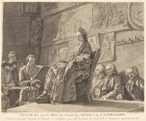 Tävling om priset för studier av huvuden och uttryck av Jean Jacques Flipart after Charles Nicolas Cochin II