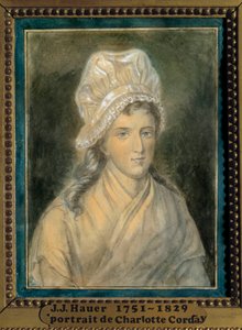Porträtt av Charlotte Corday (1768-1793) Målning av Jean Jacques Hauer (1751-1829) 1700-talet. Versailles. Lambinets museum