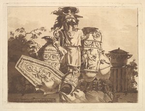 Komposition med antikviteter, från Recueil de Compositions par Lagrenée Le Jeune Colle..., 1782-84.