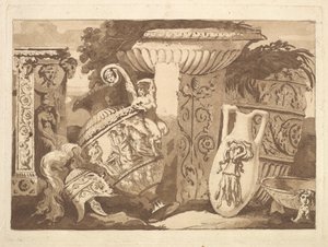 Komposition med de antika fragmenten och en lutande vas, från Recueil de Compositions..., 1782-84.