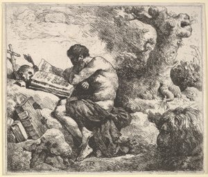 S:t Hieronymus i ett landskap, 1762-63. av Jean Jacques Lagrenee