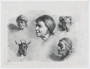 Studie av fem huvuden, 1803. av Jean Jacques de Boissieu